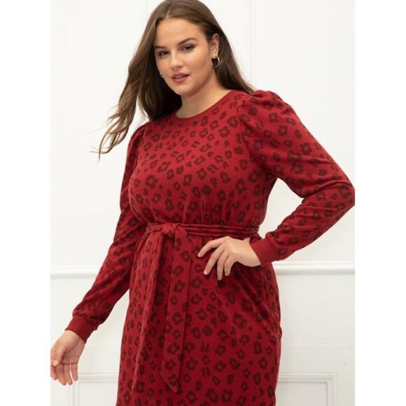 ELOQUII Elements Puff Sleeve Leopard Print Sweatshirt Dress red 14 16 NWT - Picture 9 of 10